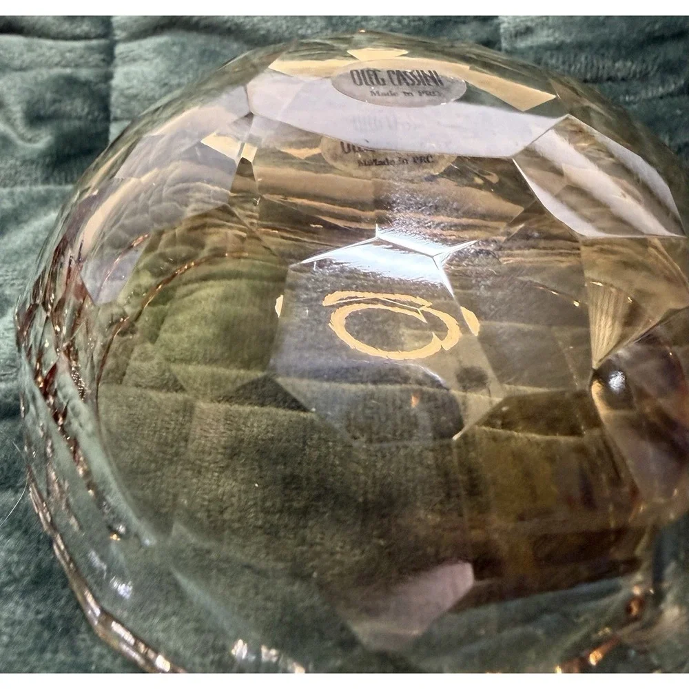 Oleg Cassini AMBER Crystal Bowl JACKIE PATTERN Diamond Cut